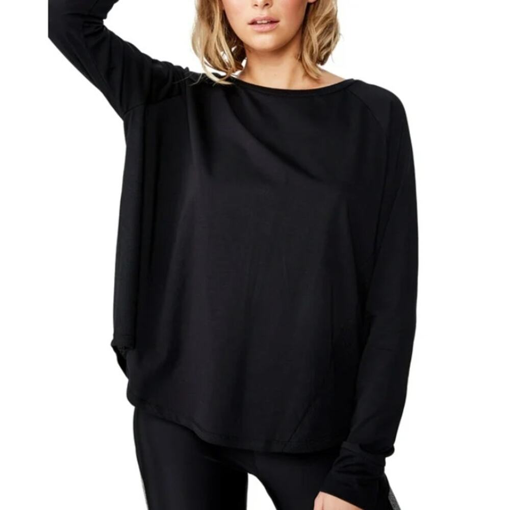 COTTON ON BODY Women's Active Rib Long Sleeve Top Black XS Relaxed Fit NWT